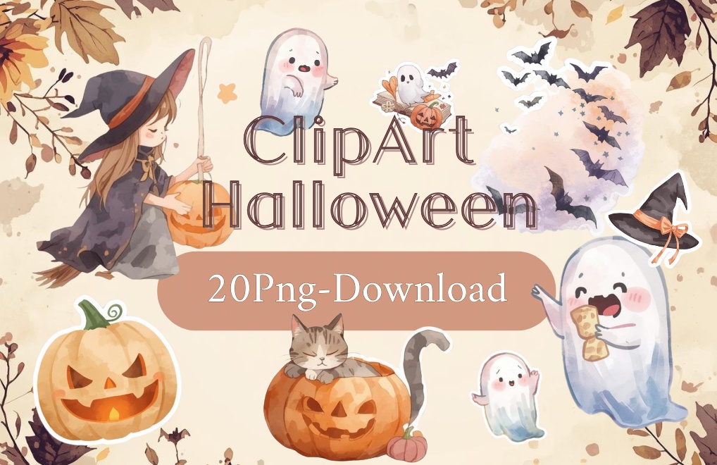 魔女とハロウィンのクリップアート水彩イラスト素材集（PNG）