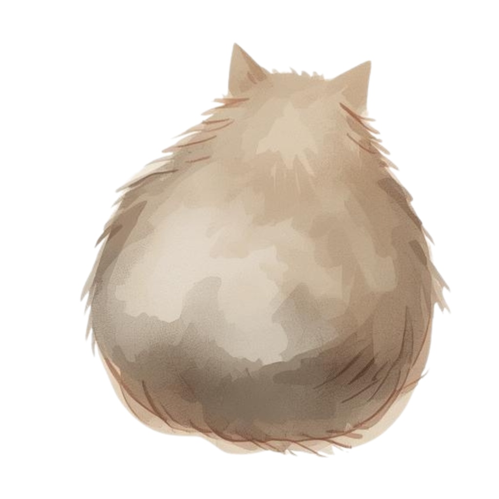 ベージュ系水彩ゆるふわ猫クリップアートセット|全15種 背景透過PNGイラスト素材