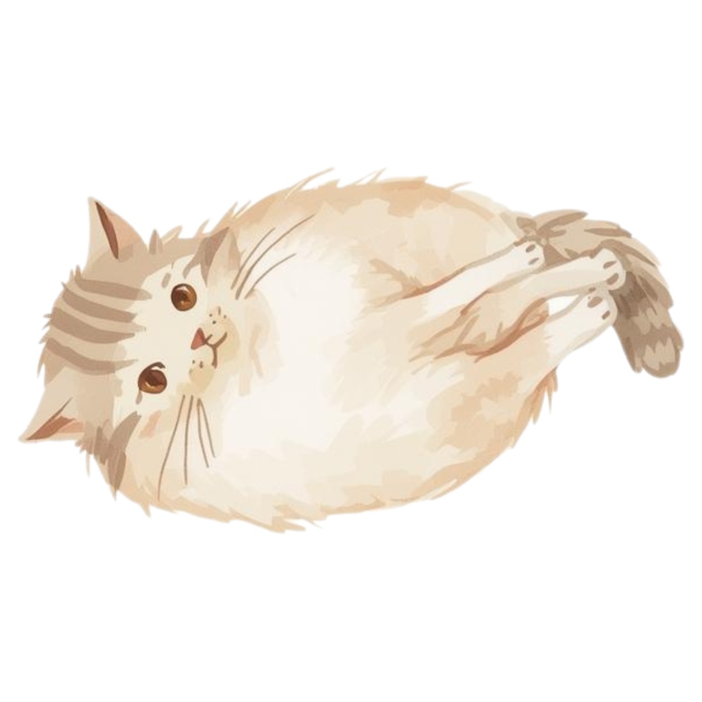 ベージュ系水彩ゆるふわ猫クリップアートセット|全15種 背景透過PNGイラスト素材