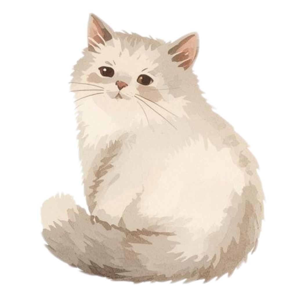 ベージュ系水彩ゆるふわ猫クリップアートセット|全15種 背景透過PNGイラスト素材