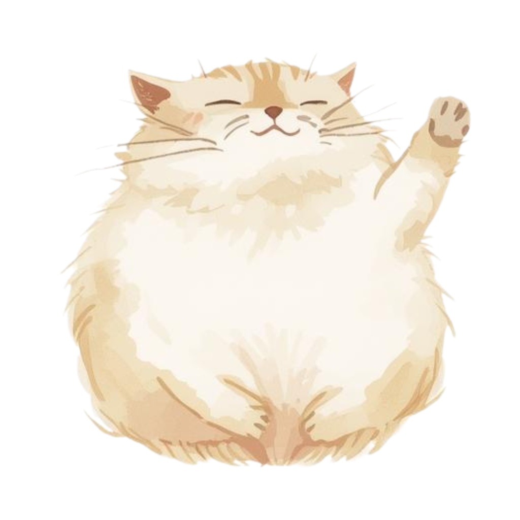 ベージュ系水彩ゆるふわ猫クリップアートセット|全15種 背景透過PNGイラスト素材