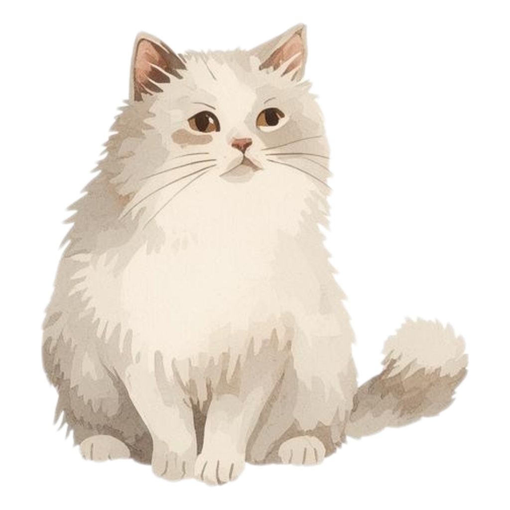 ベージュ系水彩ゆるふわ猫クリップアートセット|全15種 背景透過PNGイラスト素材