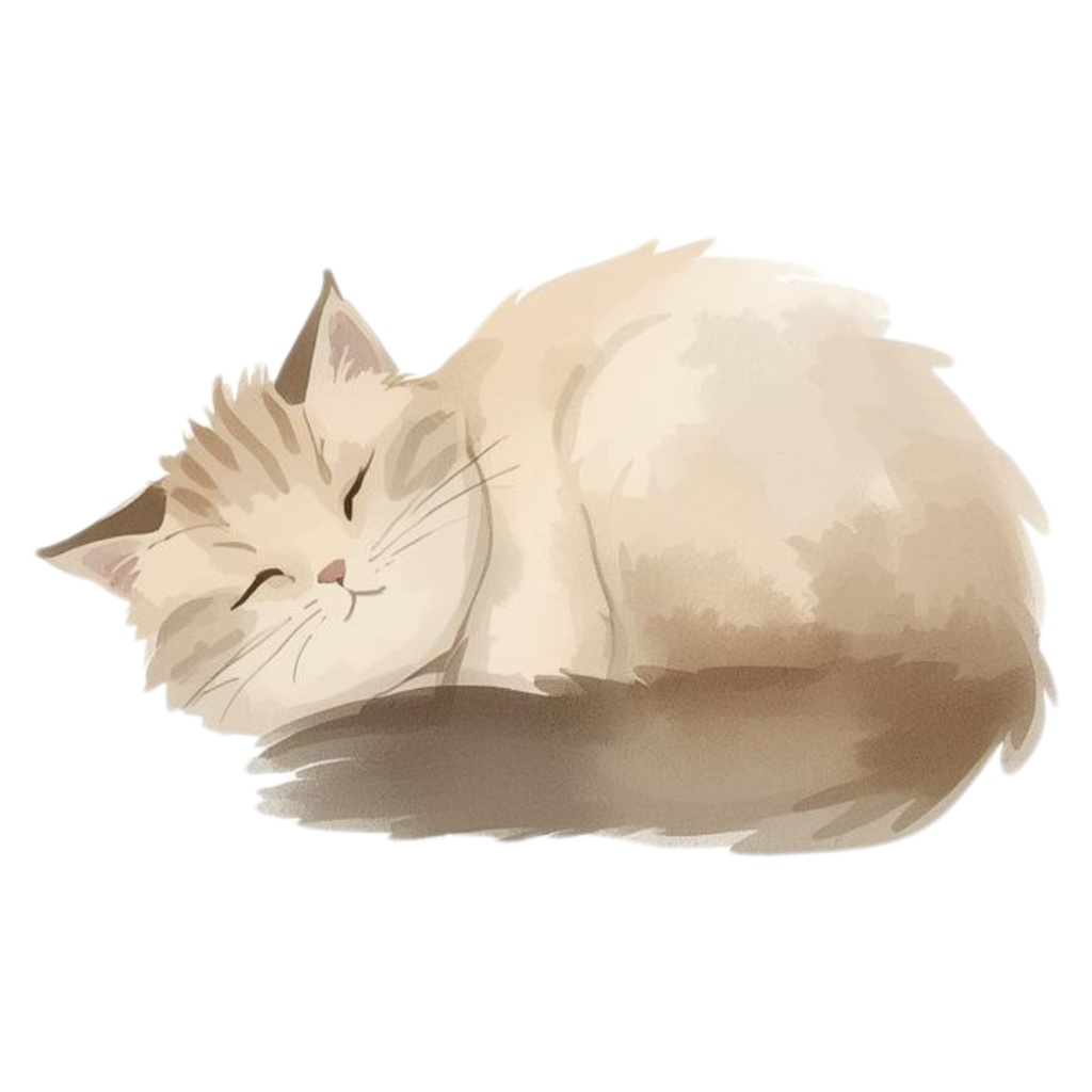 ベージュ系水彩ゆるふわ猫クリップアートセット|全15種 背景透過PNGイラスト素材