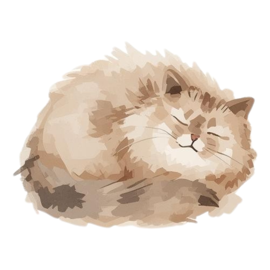 ベージュ系水彩ゆるふわ猫クリップアートセット|全15種 背景透過PNGイラスト素材