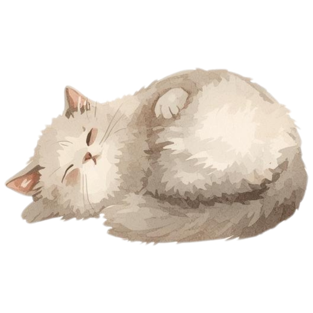 ベージュ系水彩ゆるふわ猫クリップアートセット|全15種 背景透過PNGイラスト素材