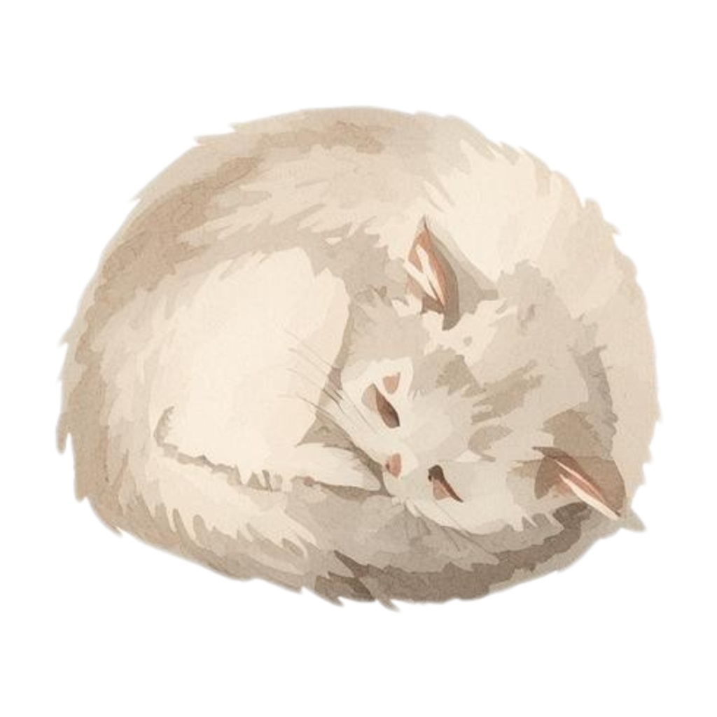 ベージュ系水彩ゆるふわ猫クリップアートセット|全15種 背景透過PNGイラスト素材