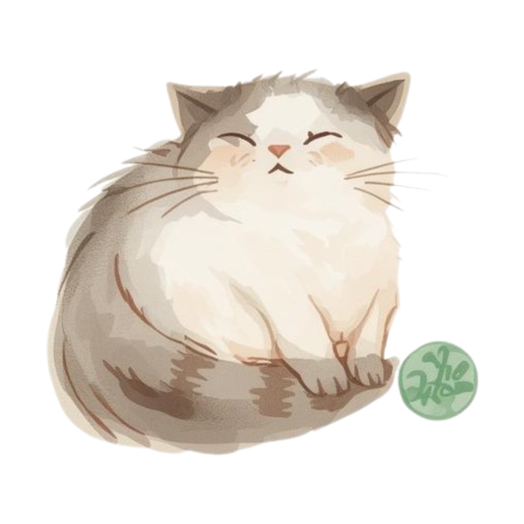 ベージュ系水彩ゆるふわ猫クリップアートセット|全15種 背景透過PNGイラスト素材