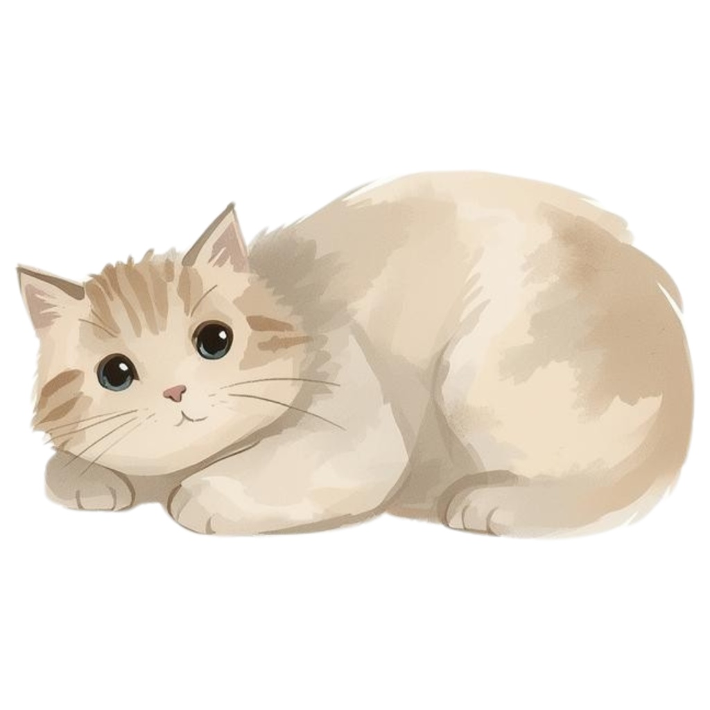 ベージュ系水彩ゆるふわ猫クリップアートセット|全15種 背景透過PNGイラスト素材