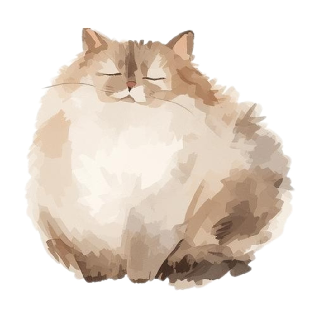 ベージュ系水彩ゆるふわ猫クリップアートセット|全15種 背景透過PNGイラスト素材