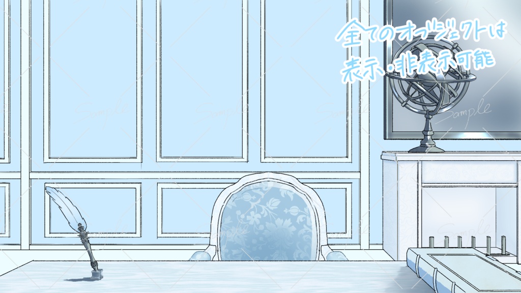 【Vtuber向け】白と水色のヨーロッパ風ファンタジー配信用背景(ギミックあり・カスタマイズ可能)