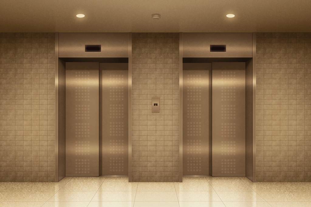 単品五種背景素材v22b 1階&最上階エレベーター外観
