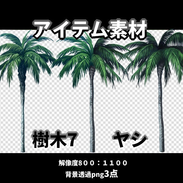 アイテム素材　樹木7 　　ヤシ3点（背景透過）