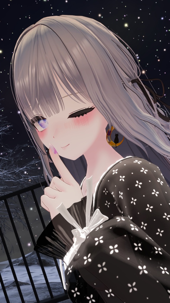 【MA対応】三日月のステンドグラス風イヤリング【VRC想定】