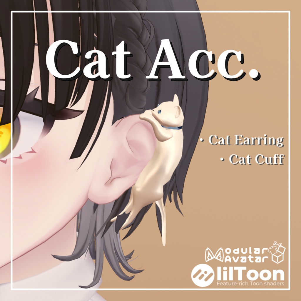 【MA対応】Cat Ear Cuff ＆ Earring【VRC想定】