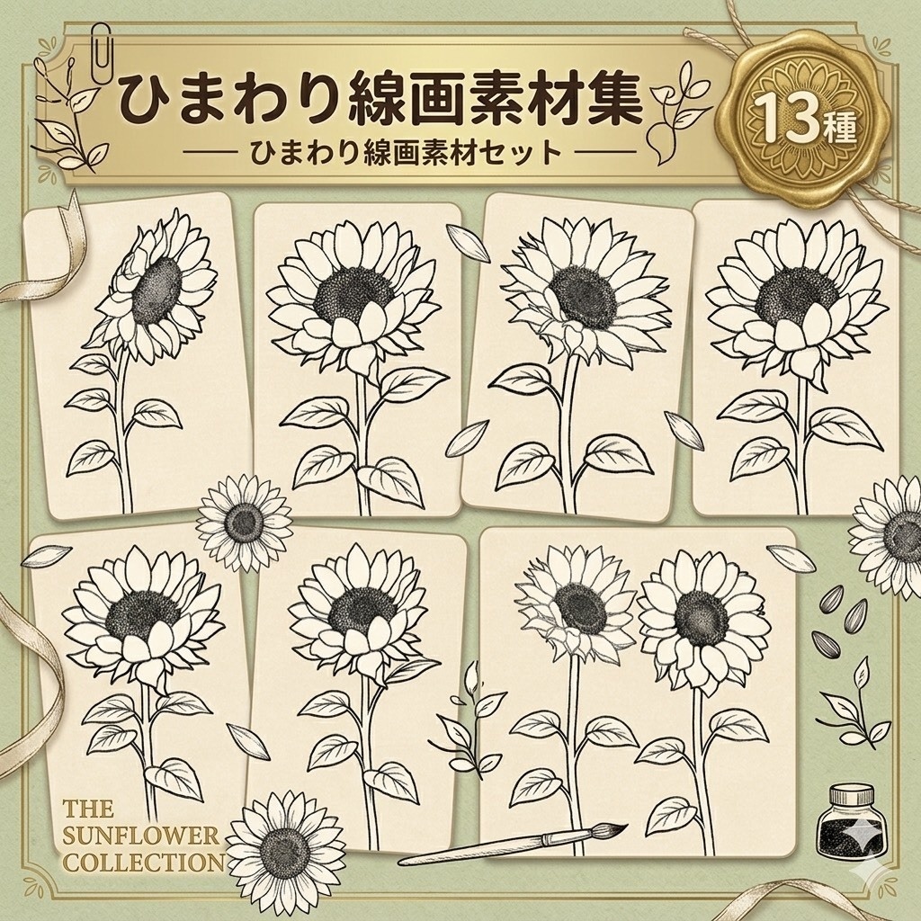向日葵の線画ブラシ13種 - 制作応援版