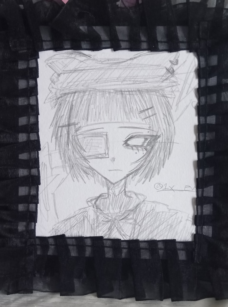ミニ色紙 猫耳帽子女の子 手描きイラスト