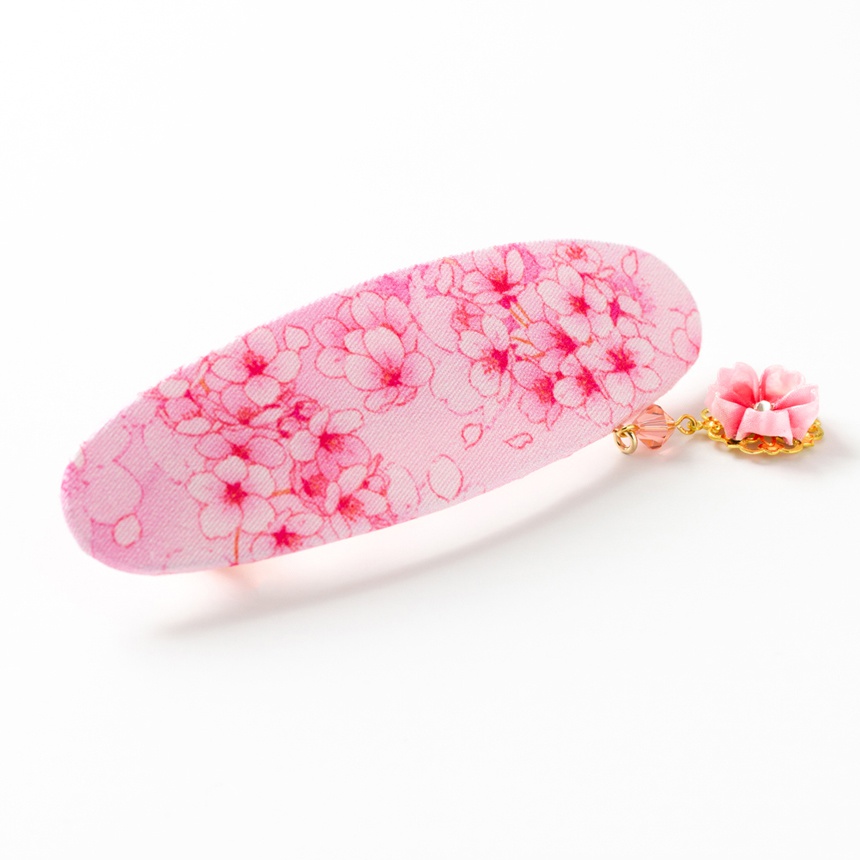 Hanayukiオリジナルアート 桜舞うバレッタ 桜ピンク 【Hanayuki x つまみ細工 漣】