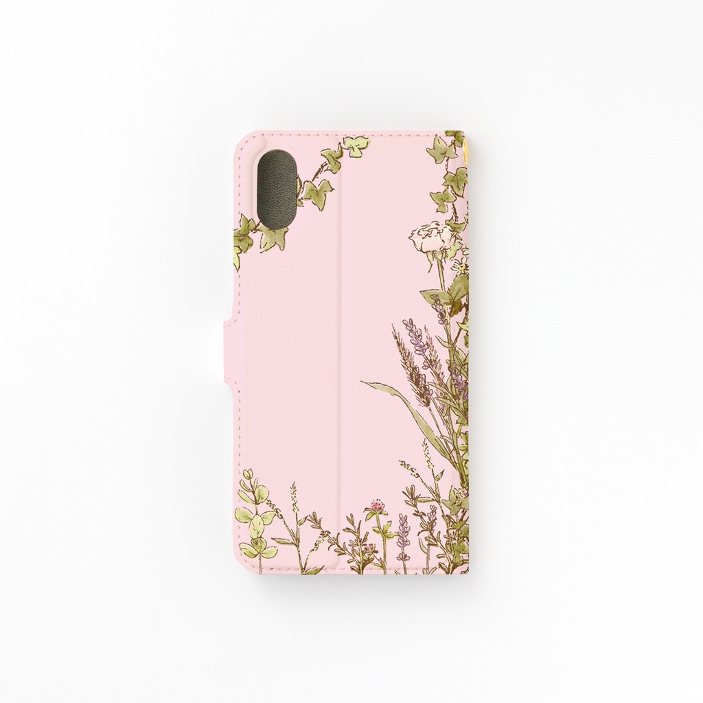 【カメラ穴あり】iPhone/Android対応 お散歩ハリネズミ ピンク【手帳型スマホケース】