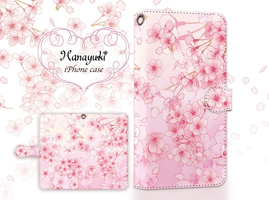 送料無料♪【カメラ穴あり】iPhone/Android対応 桜ピンク【手帳型スマホケース】