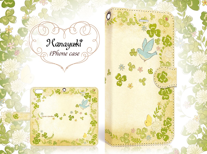 【カメラ穴あり】iPhone/Android対応 クローバーガーデン レトロペーパー【手帳型スマホケース】