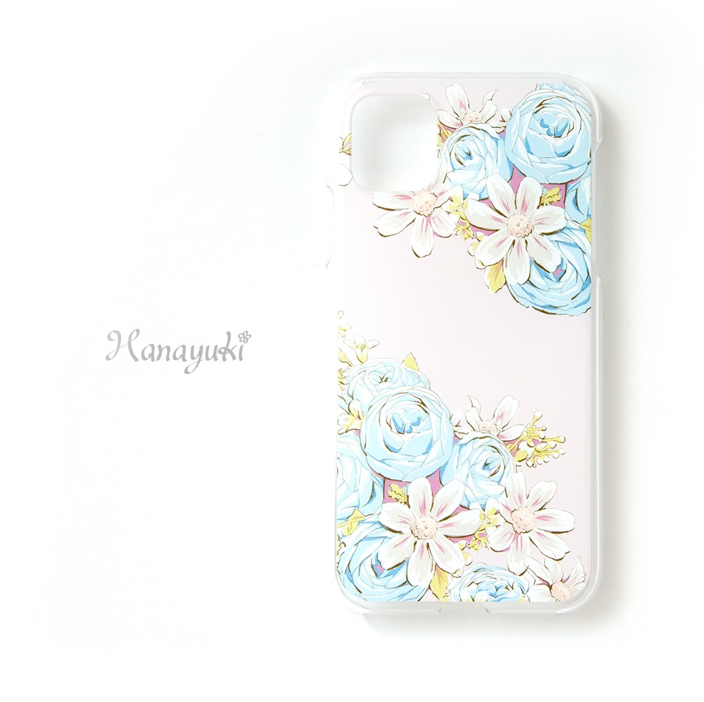 【スマホケース】イングリッシュローズ パールブルー【クリアタイプ】iPhone/Andorid対応
