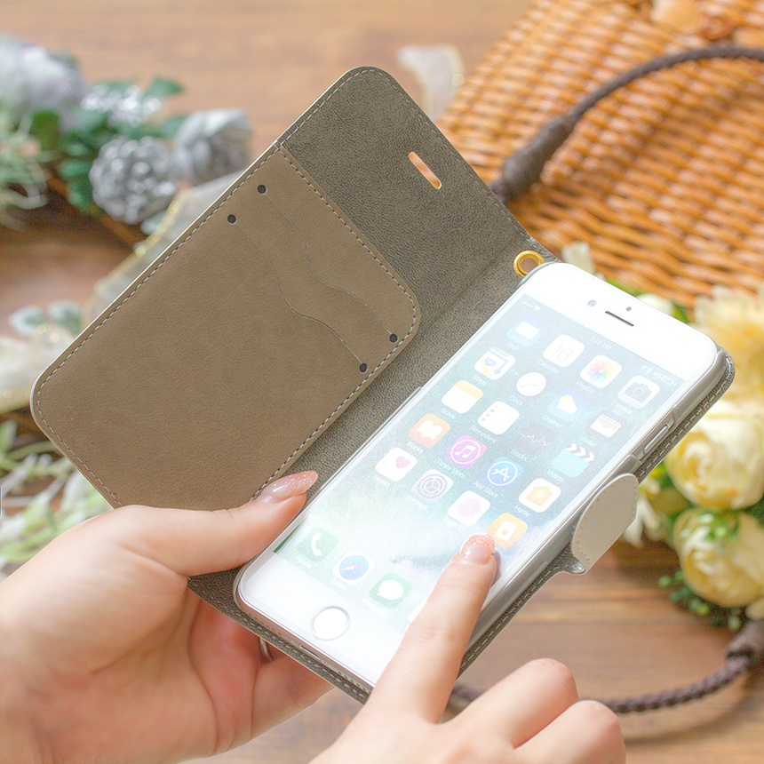 【カメラ穴あり】iPhone/Android対応 イングリッシュローズ パールブルー【手帳型スマホケース】