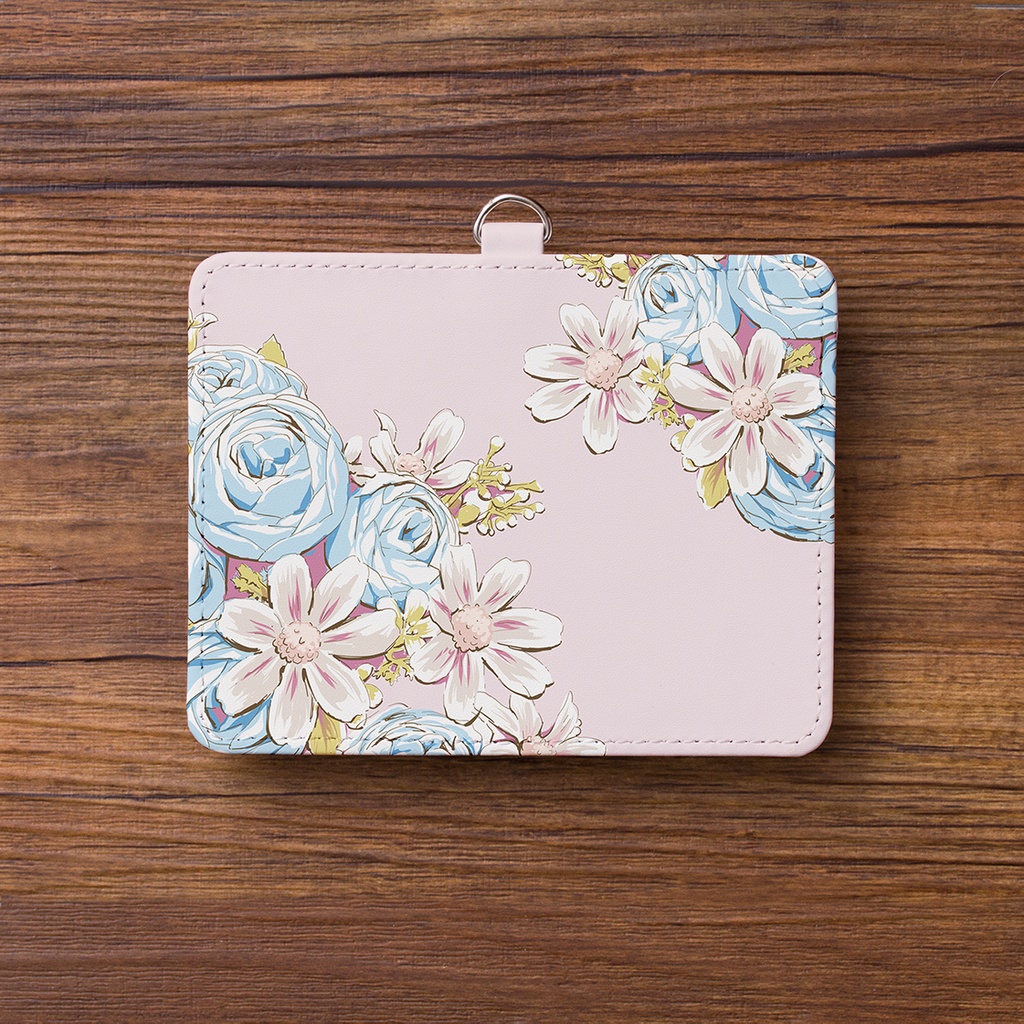 イングリッシュローズパールブルーのパスケース【Hanayukiオリジナルイラスト】