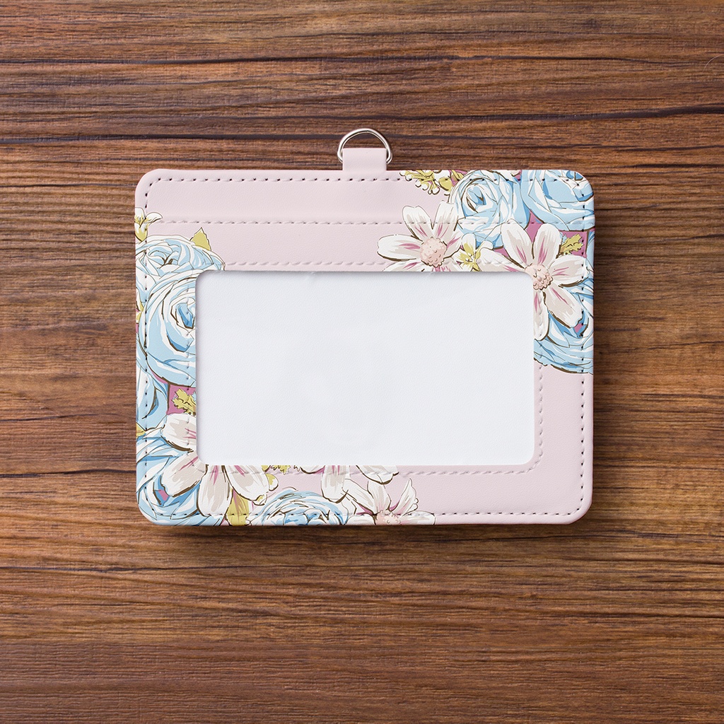 イングリッシュローズパールブルーのパスケース【Hanayukiオリジナルイラスト】