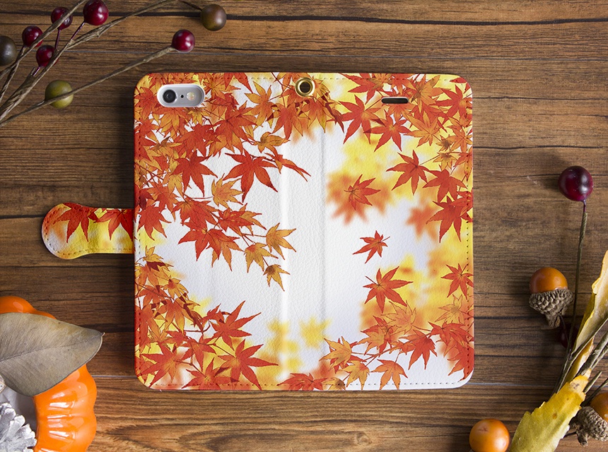 送料無料♪【カメラ穴あり】iPhone/Android対応 紅葉 【手帳型スマホケース】