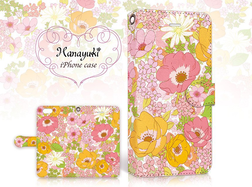 【カメラ穴あり】iPhone/Android対応 アネモネフレッシュピンク【手帳型スマホケース】