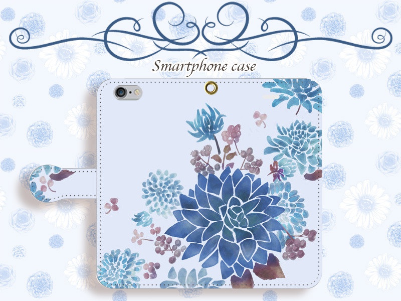 【カメラ穴あり】iPhone/Android対応 ダリアパウダーブルー【手帳型スマホケース】