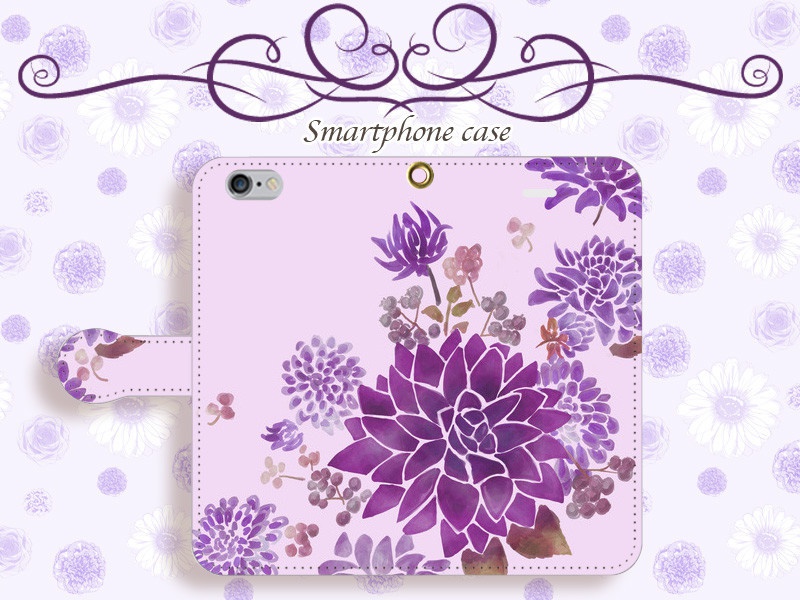 【カメラ穴あり】iPhone/Android対応 ダリアペールバイオレット【手帳型スマホケース】