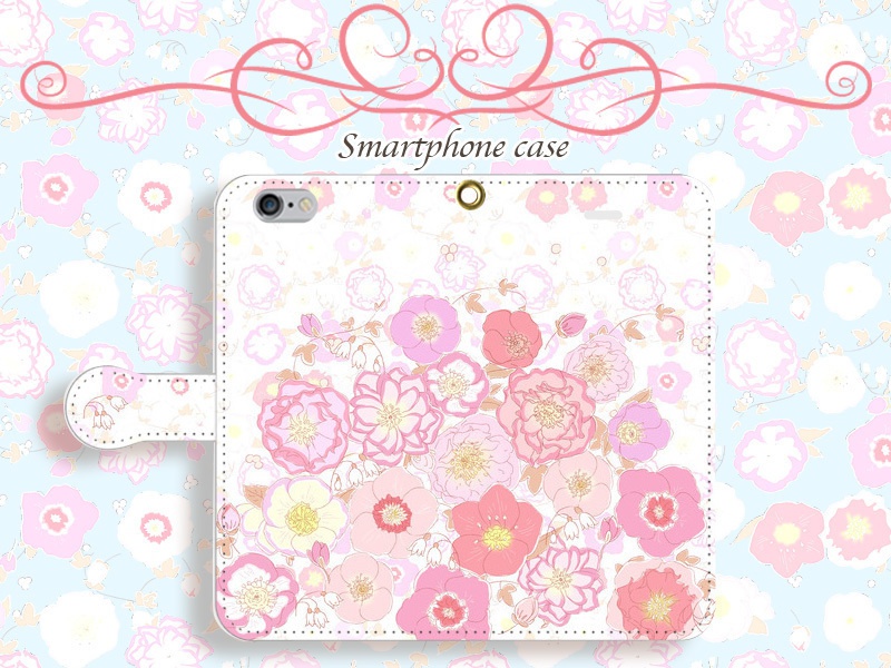 【カメラ穴あり】iPhone/Android対応 クリスマスローズ ベビーピンク【手帳型スマホケース】