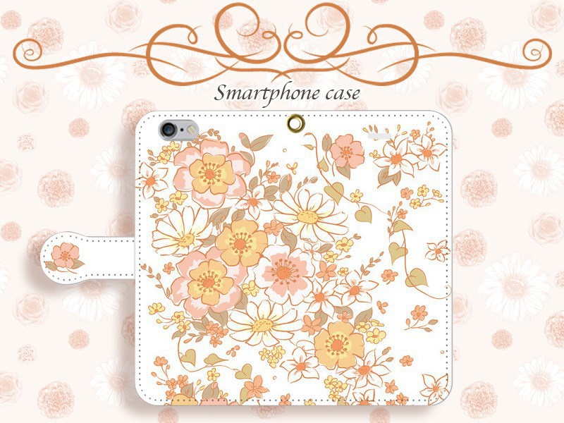 【カメラ穴あり】iPhone/Android対応 アプリコットフラワー【手帳型スマホケース】