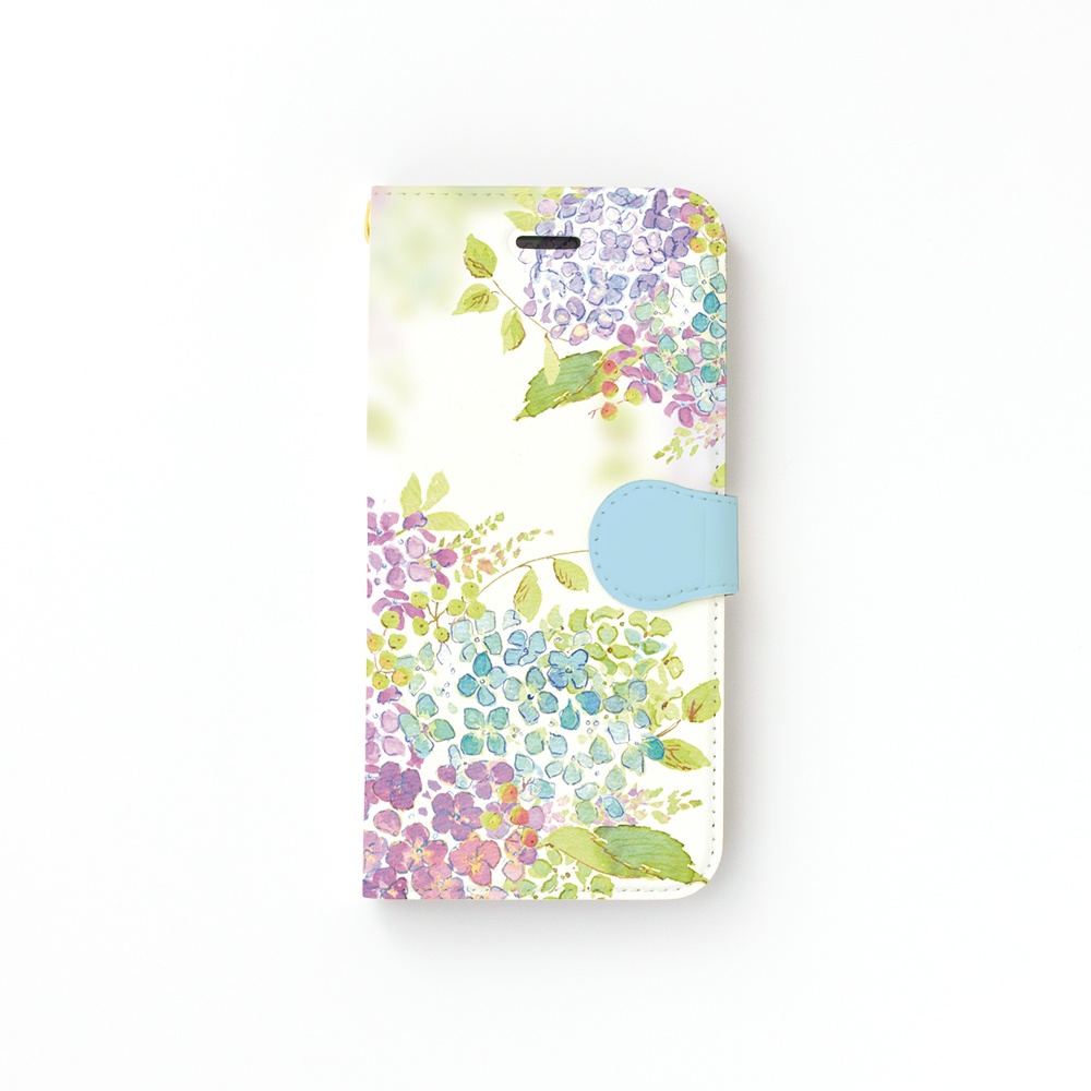 【カメラ穴あり】iPhone/Android対応 紫陽花【手帳型スマホケース】