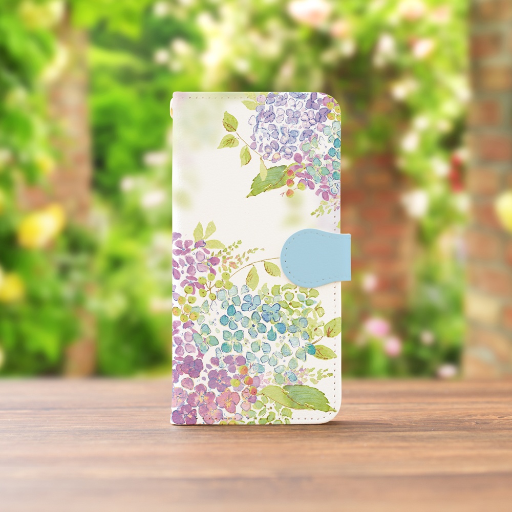 【カメラ穴あり】iPhone/Android対応 紫陽花【手帳型スマホケース】