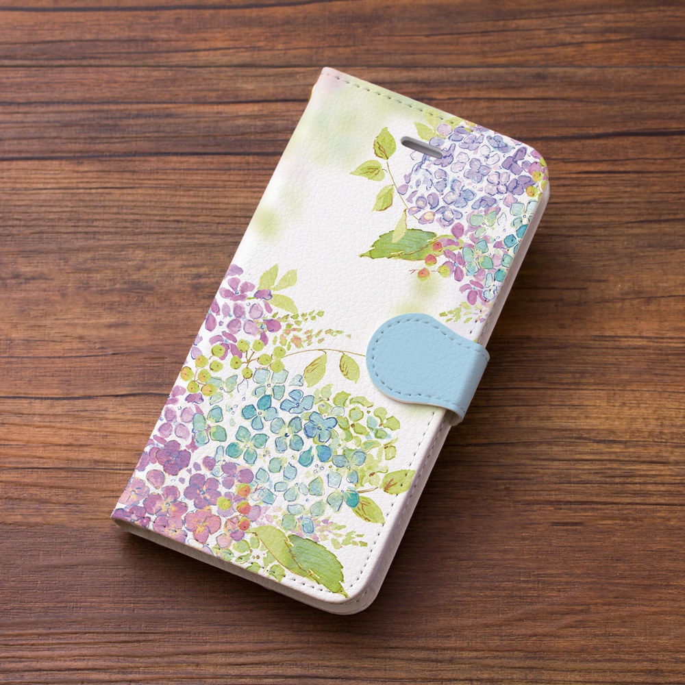 【カメラ穴あり】iPhone/Android対応 紫陽花【手帳型スマホケース】