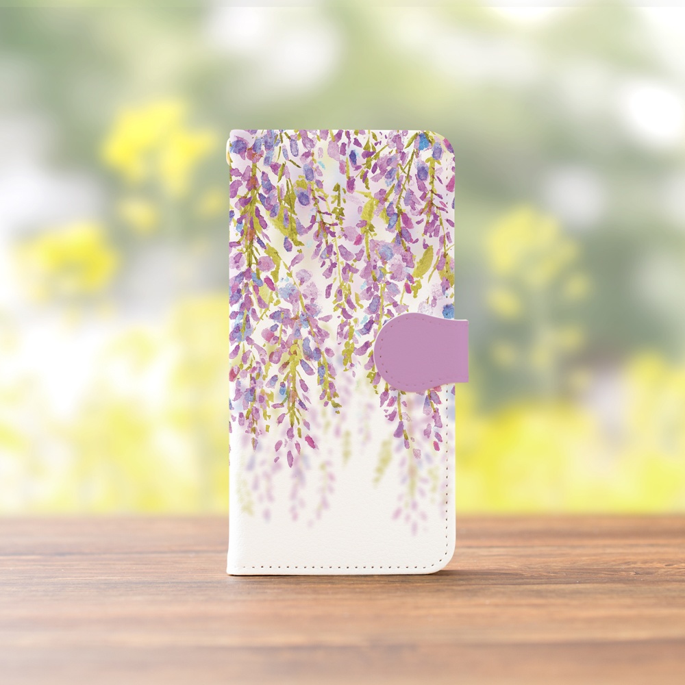 【カメラ穴あり】iPhone/Android対応 藤の花【手帳型スマホケース】