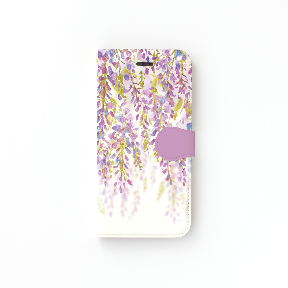 【カメラ穴あり】iPhone/Android対応 藤の花【手帳型スマホケース】