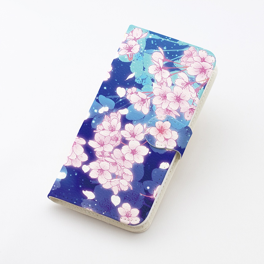 送料無料♪【カメラ穴あり】iPhone/Android対応 夜桜【手帳型スマホケース】