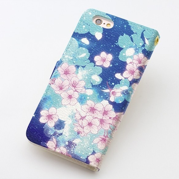 【カメラ穴あり】iPhone/Android対応 夜桜【手帳型スマホケース】
