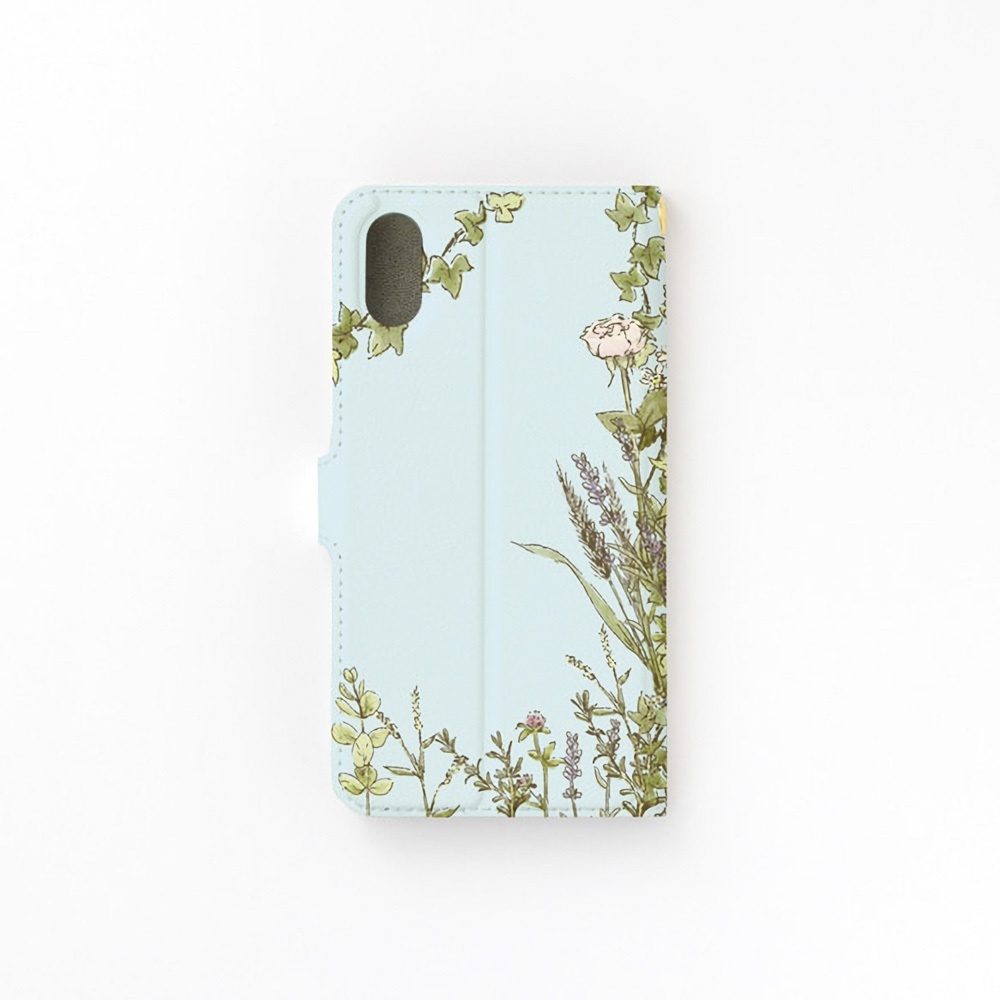 カメラ穴あり】iPhone/Android対応 お散歩ハリネズミ ブルー【手帳型スマホケース】