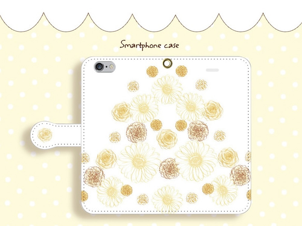 【カメラ穴あり】iPhone/Android対応 ガーベライエロー【手帳型スマホケース】