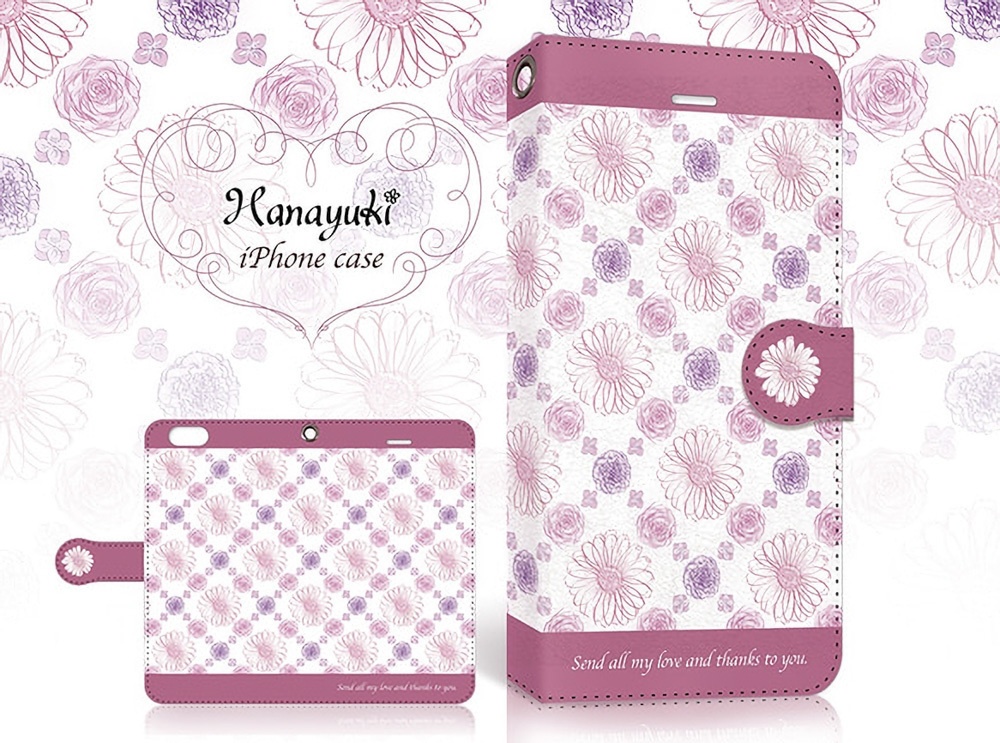 【カメラ穴あり】iPhone/Android対応 ガーベラスタイル ピンク 【手帳型スマホケース】