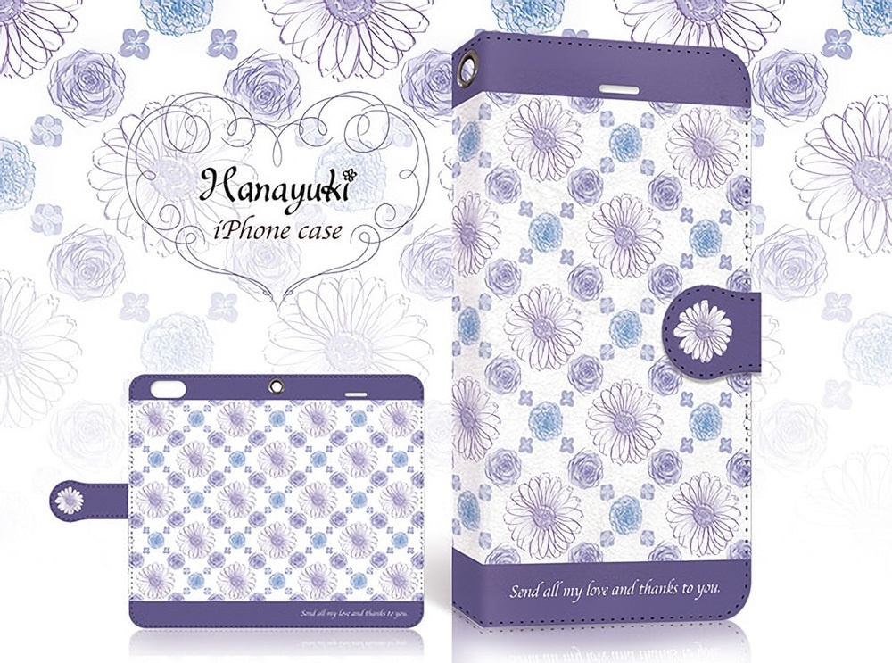 【カメラ穴あり】iPhone/Android対応 ガーベラスタイル ブルー 【手帳型スマホケース】