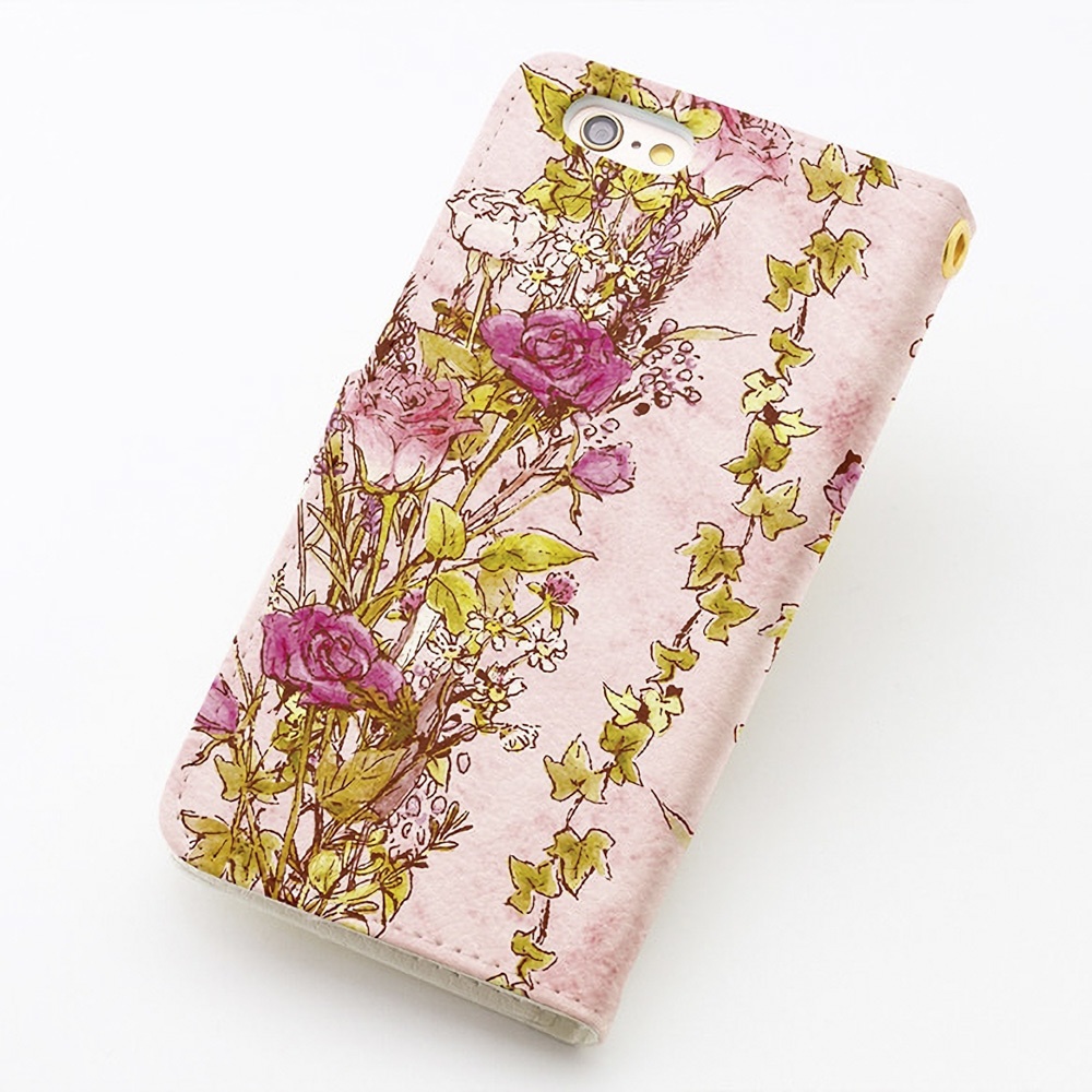 【カメラ穴あり】iPhone/Android対応 シャンペトル ピンク【手帳型スマホケース】