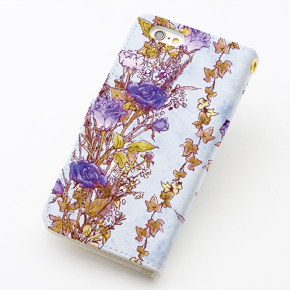 【カメラ穴あり】iPhone/Android対応 シャンペトル ブルー【手帳型スマホケース】