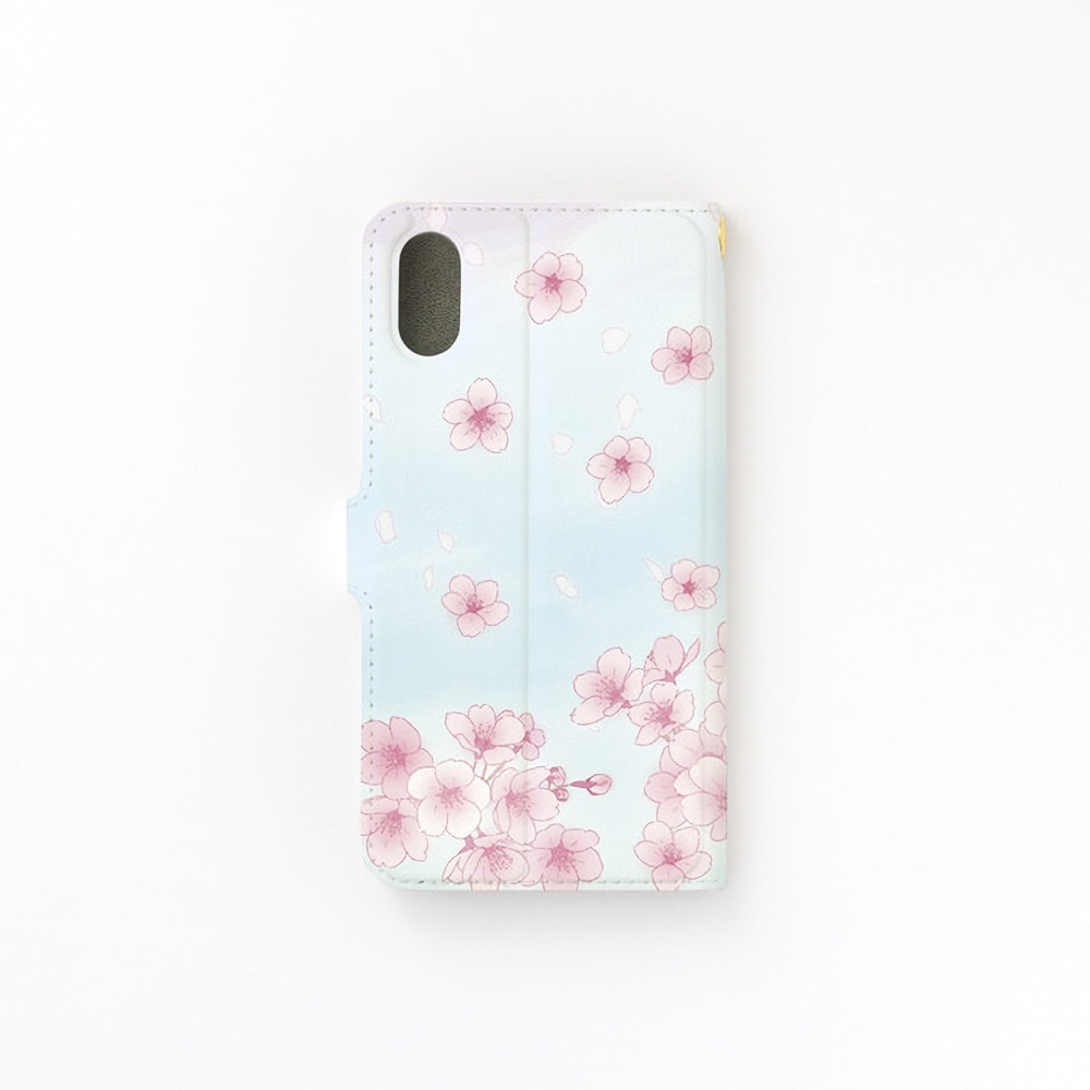 【カメラ穴あり】iPhone/Android対応 空色さくら【手帳型スマホケース】