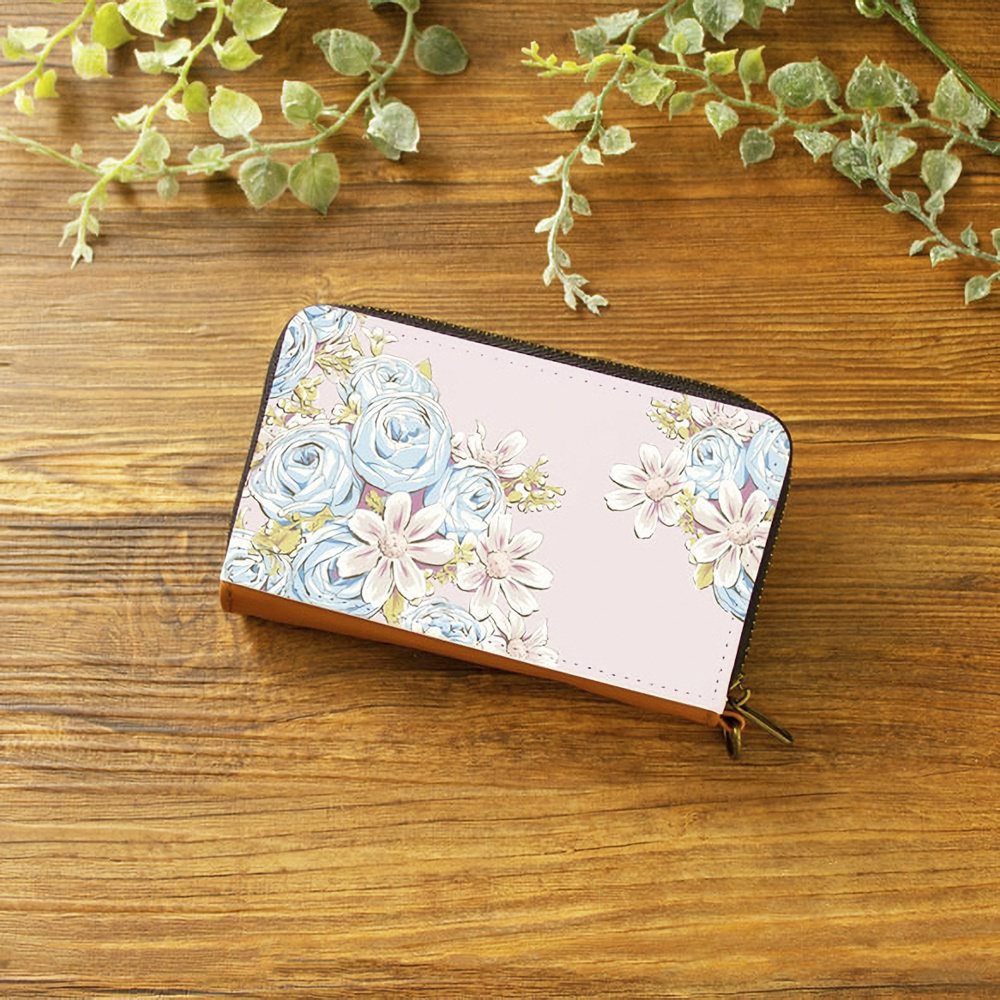 【ミニ財布・コンパクト財布】イングリッシュローズパールブルー【花柄】【パスケース・コインケース】