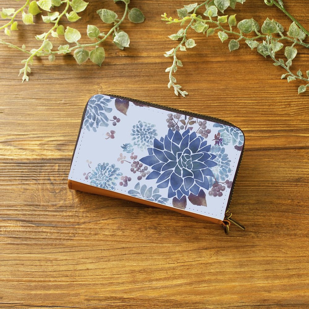【ミニ財布・コンパクト財布】ダリアパウダーブルー【花柄】【パスケース・コインケース】